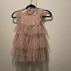 Toddler Pink Ruffled Tulle Dress with Glitter Accents